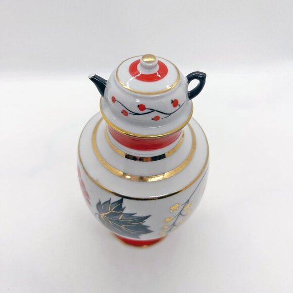 Vintage USSR Lomonosov porcelain hand painted Tea Caddy Jar Red Currant - Picture 2 of 9